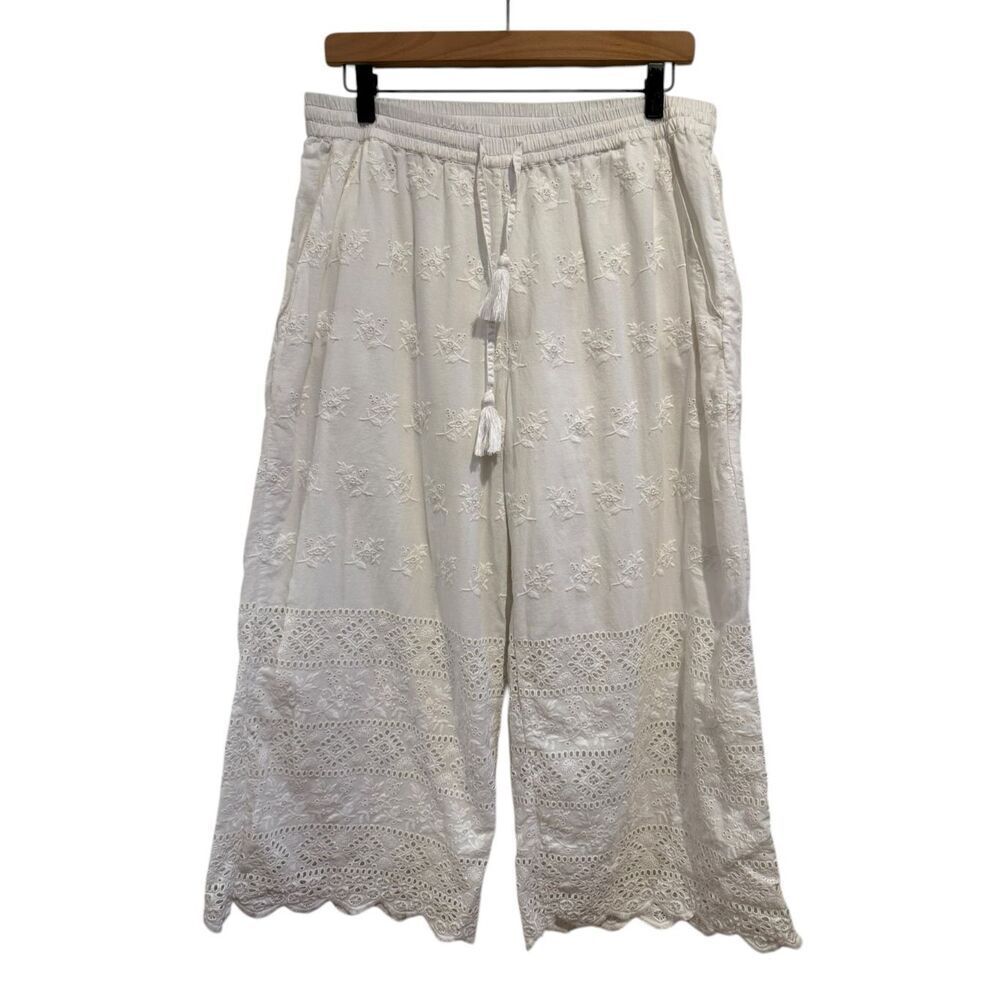 Roller Rabbit Eyelet Embroidered Scallop Hem Lined Crop Pants Size L
